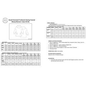 Denali Sewing Pattern Specs